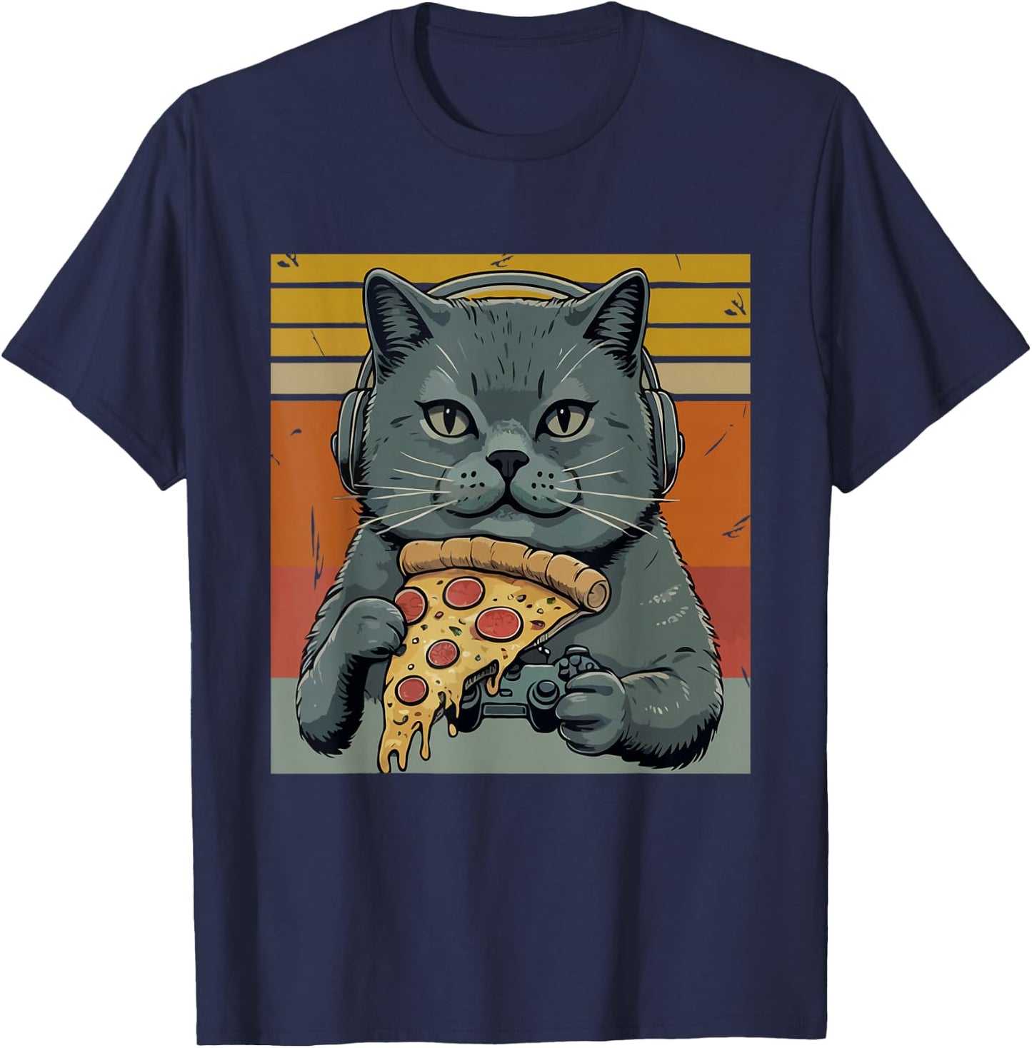 Cats Video Gaming Pizza All Need Cat Lover Gamer T-Shirt - T-Shirt | Navy