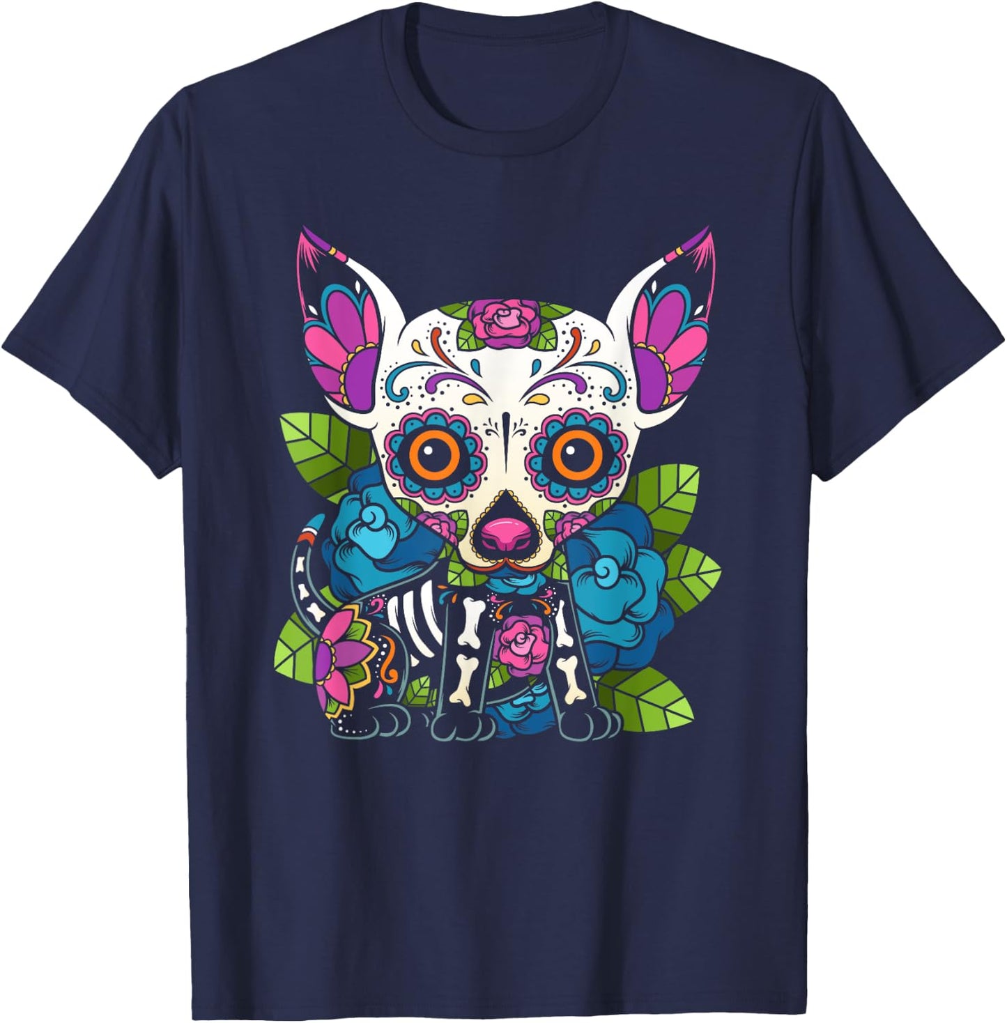 Chihuahua Sugar Skull Mexico Dog Calavera Dia De Los Women Girls Kids T-Shirt - T-Shirt | Navy