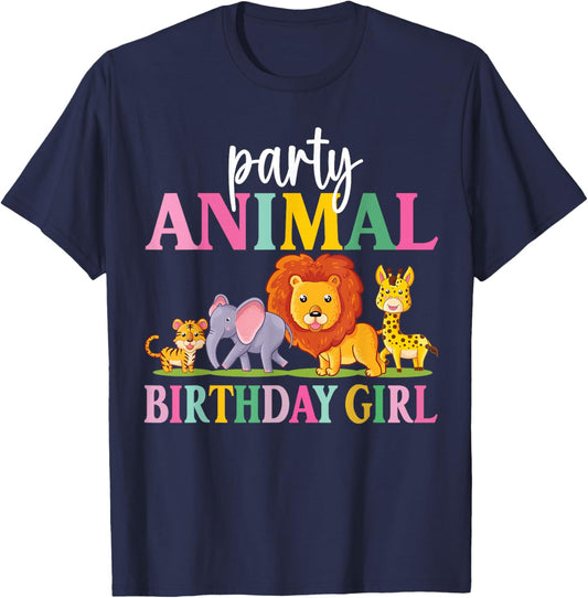 Wild Birthday Girl Zoo Party Funny Safari Birthday Party T-Shirt - T-Shirt | Navy
