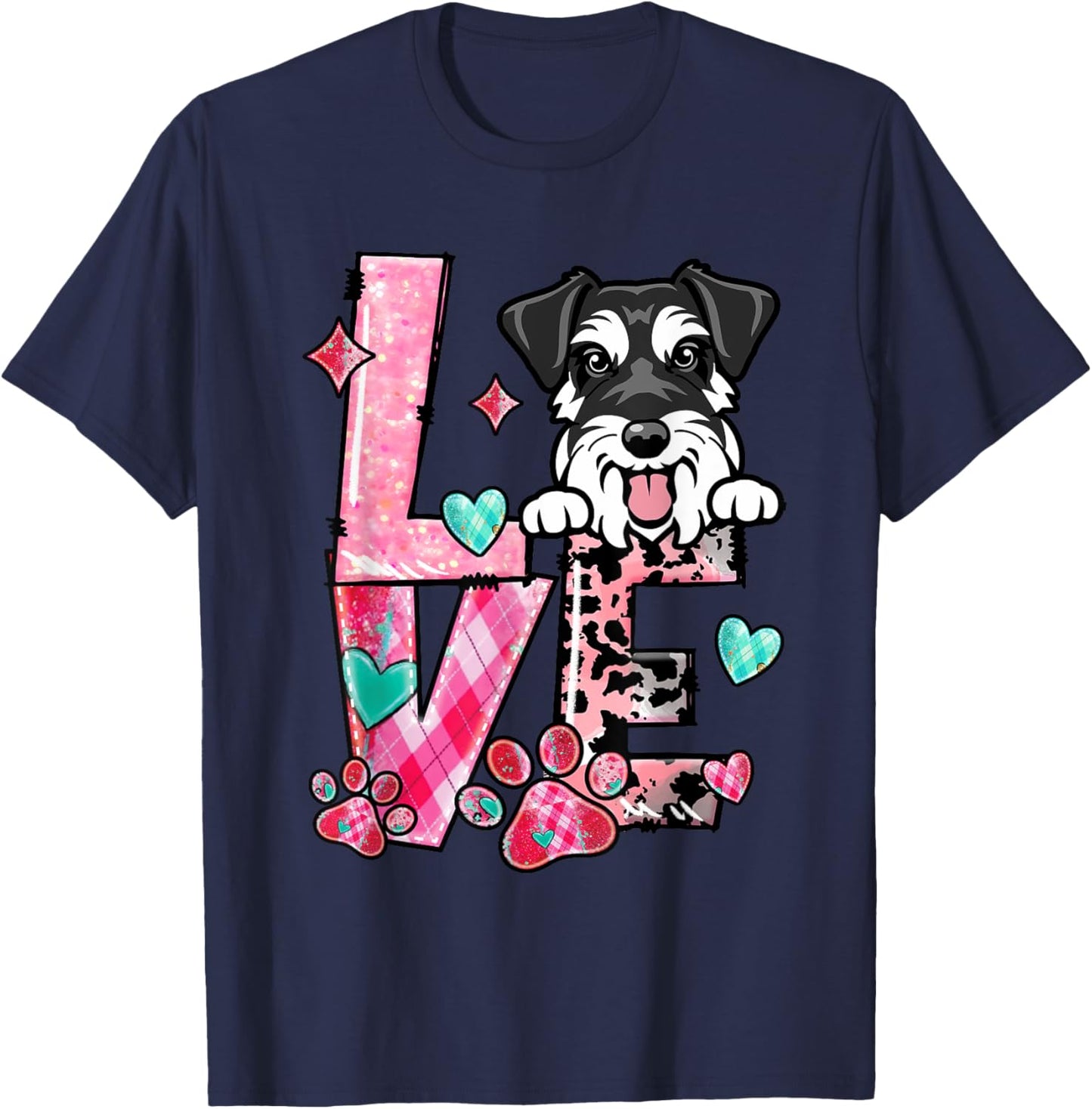 Mini Schnauzer Dog I Love My Dog Fur Baby Valentines Day T-Shirt - T-Shirt | Navy