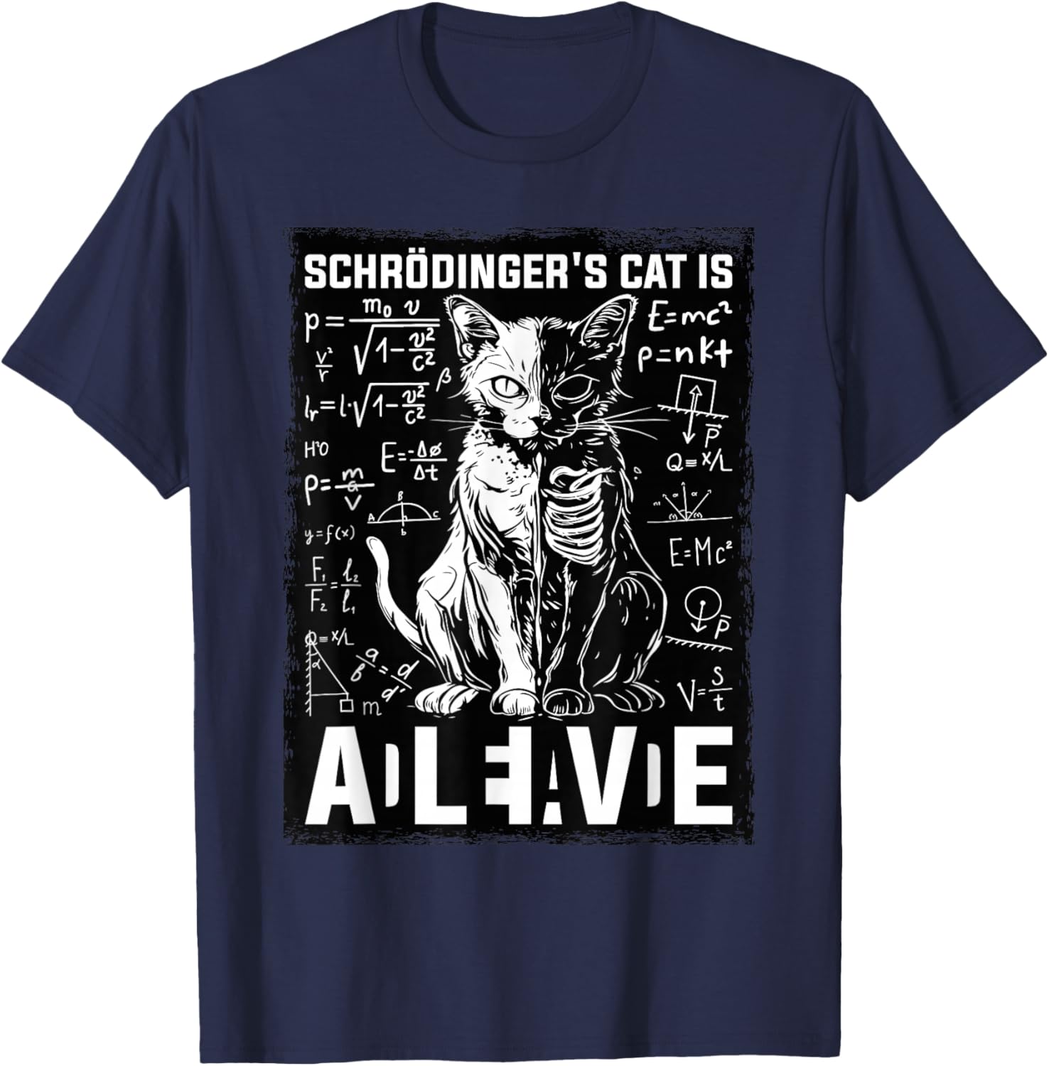 Schrodinger's Cat Dead And Alive Physics T-Shirt - T-Shirt | Navy