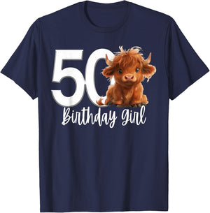 50th Birthday Highland Cow Party Women Gen X Mom Fifty 50 T-Shirt - T-Shirt | Navy