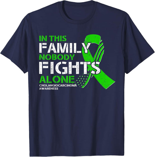 Cholangiocarcinoma Awareness - American Flag Green Ribbon T-Shirt - T-Shirt | Navy