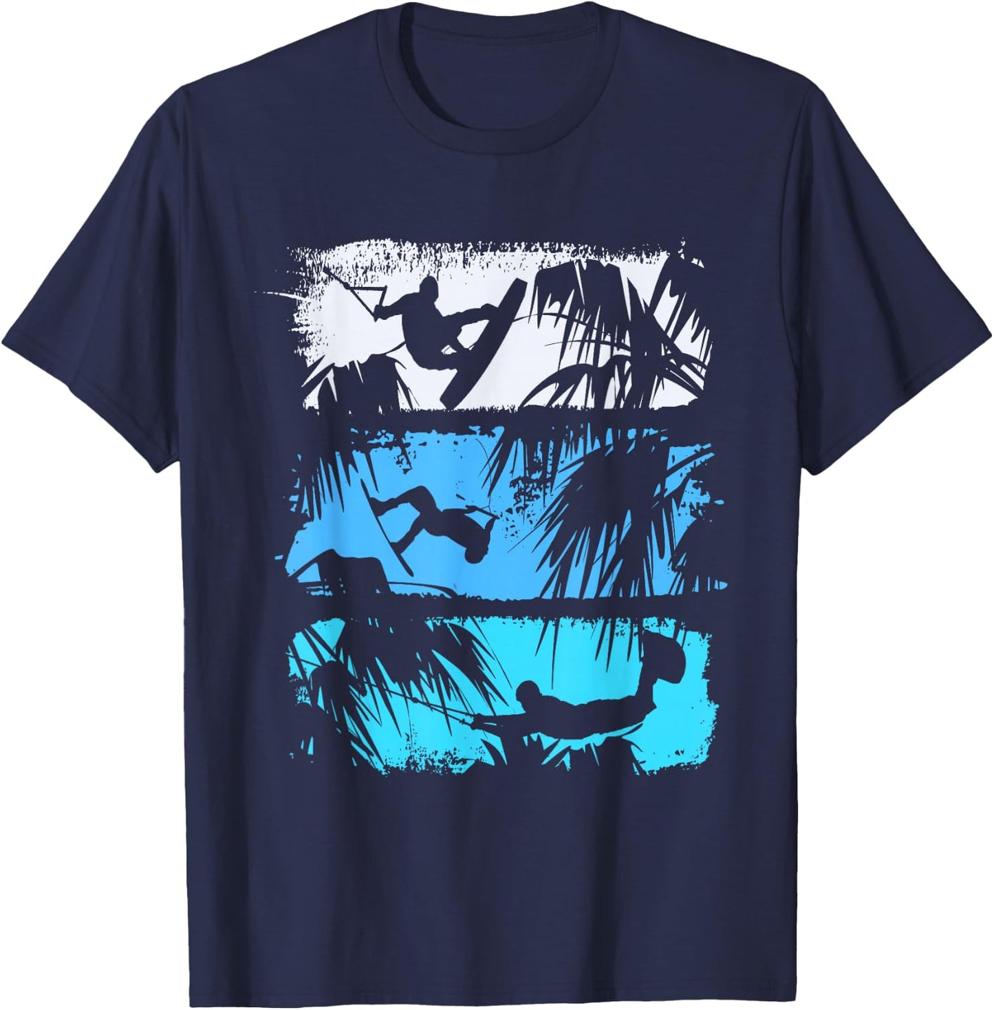 Wakeboard Lifestyle Vintage Design with Palm Trees in Logo Style T-Shirt - T-Shirt | Navy