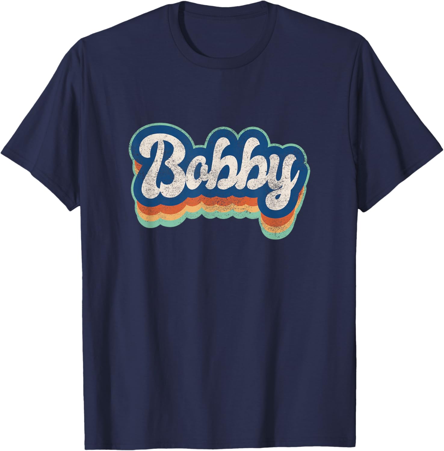 Bobby First Name Boy Vintage Style 70s 80s Personalized T-Shirt - T-Shirt | Navy