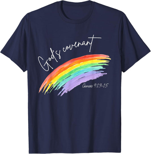 God's Covenant Genesis 9:13-15 Rainbow God's Believers T-Shirt - T-Shirt | Navy