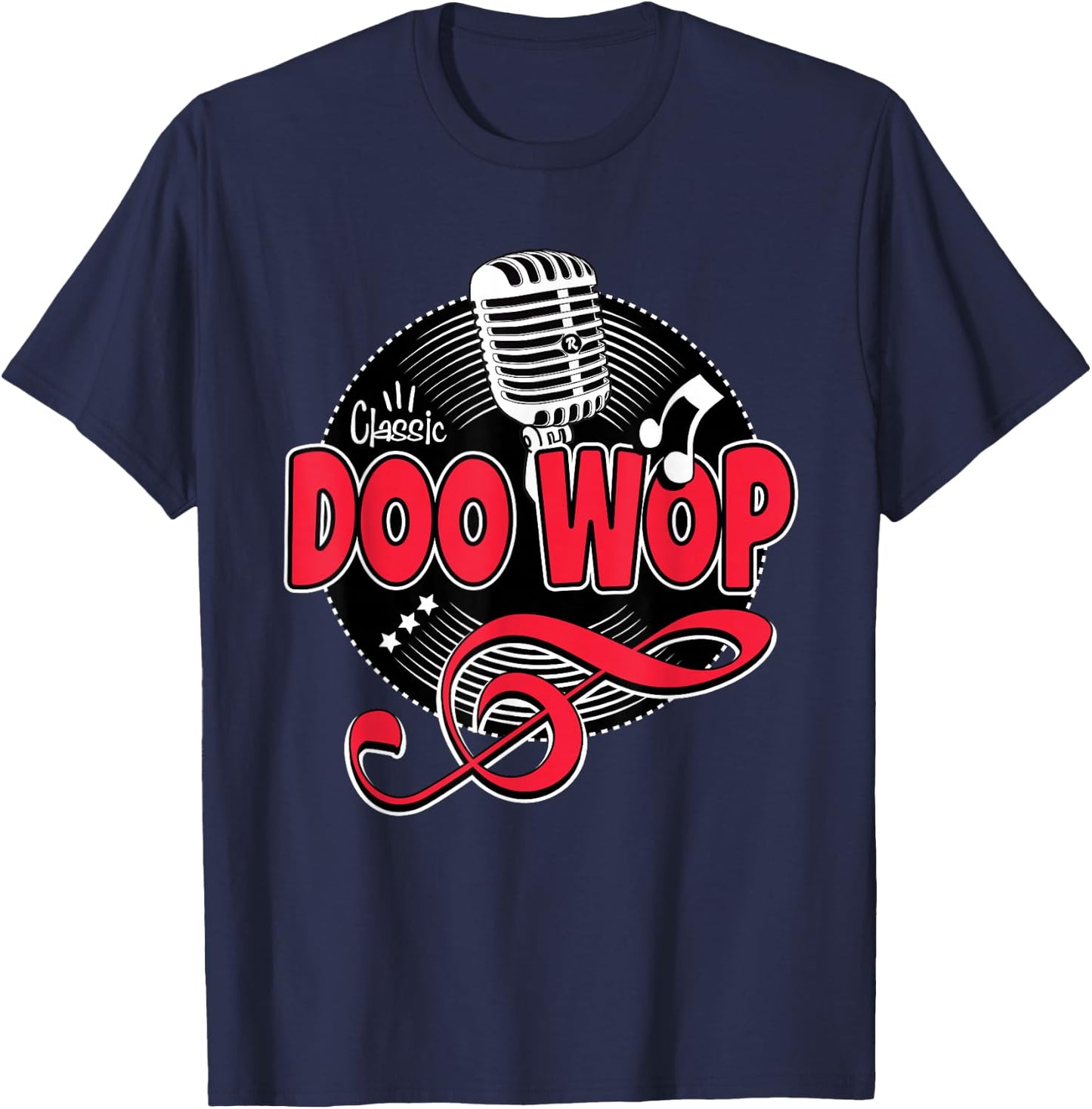 Doo Wop Shirt 50s Sock Hop Rockabilly Vintage Microphone T-Shirt - T-Shirt | Navy