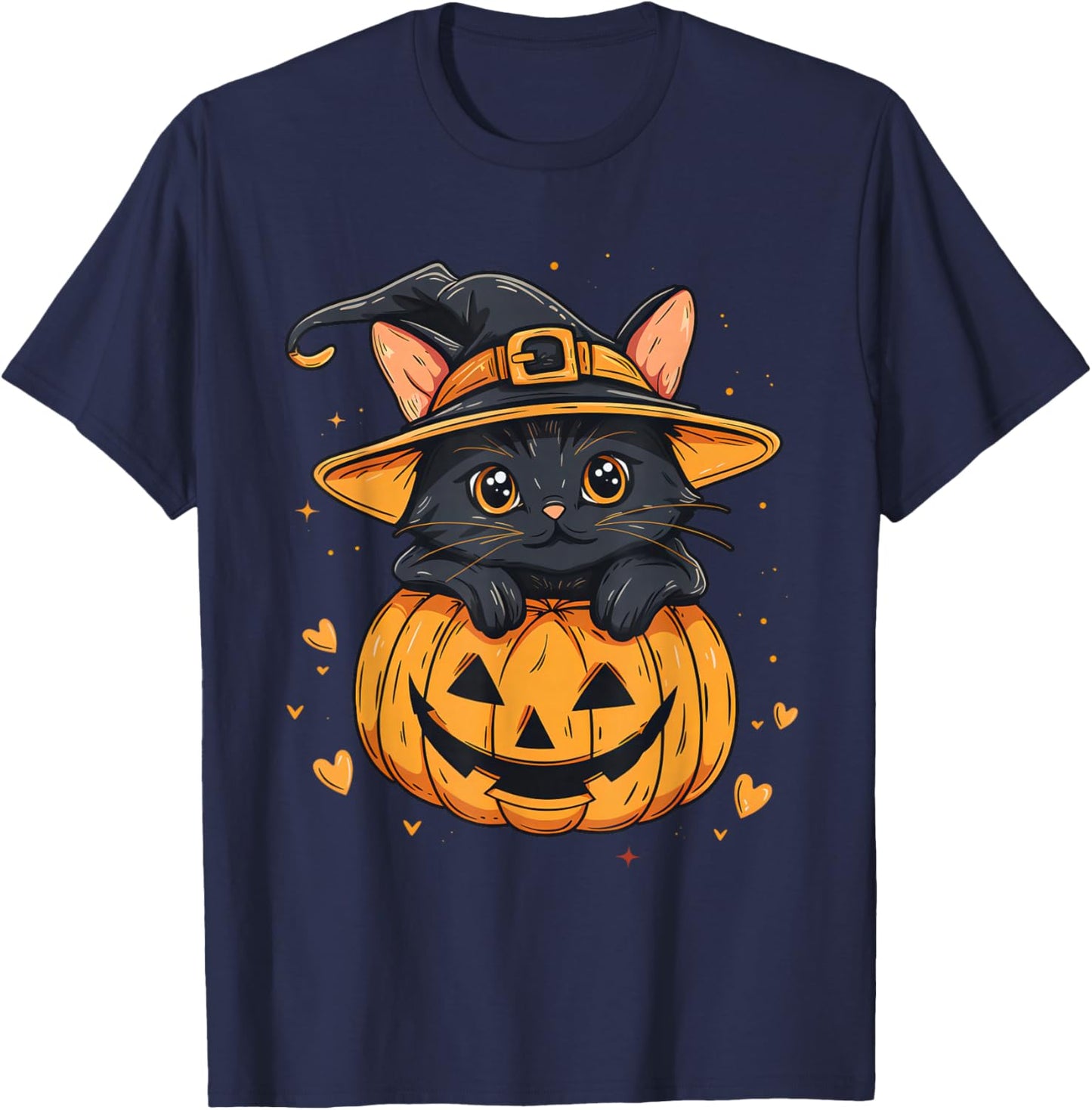 Halloween Black Cat Jack O’ Lanterns Pumpkin Cat Lover T-Shirt - T-Shirt | Navy