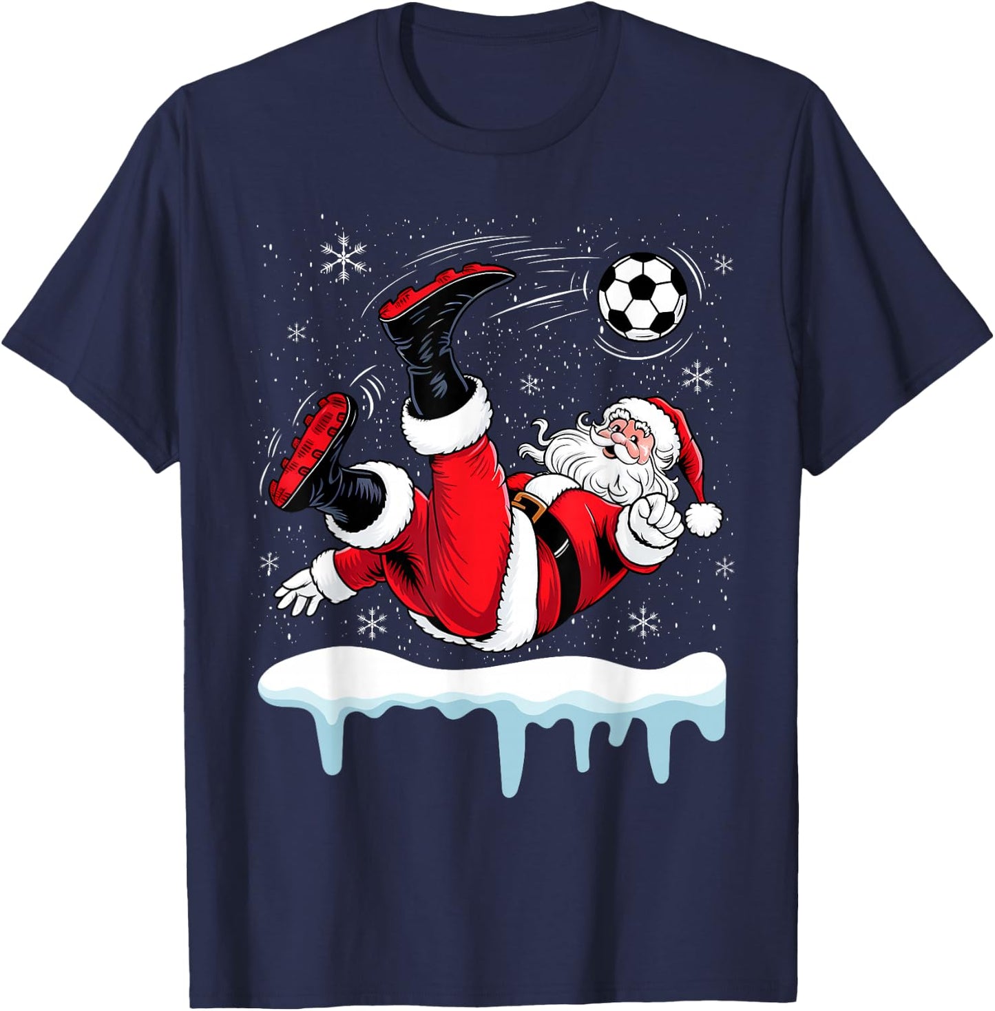 Christmas Santa Soccer Bicycle Kick Xmas Boys Men Ball Sport T-Shirt - T-Shirt | Navy