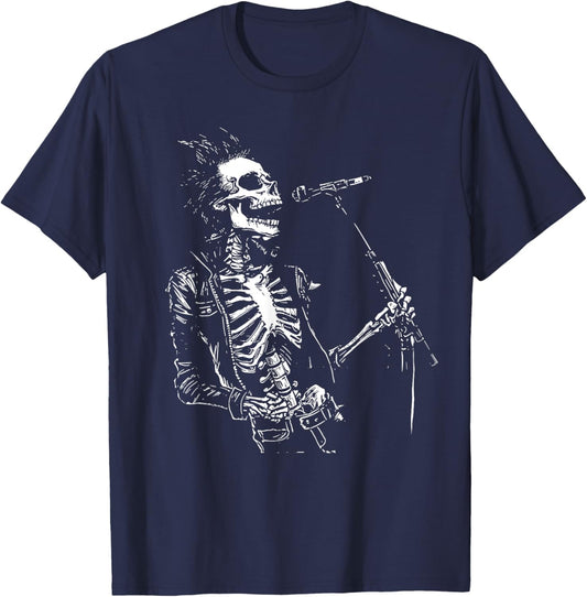 Skeleton Guitar Guy Rock And Roll Band Rock On T-Shirt - T-Shirt | Navy