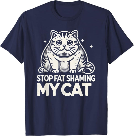 Chubby Chunky Cats Funny Stop Fat Shaming My Cat T-Shirt - T-Shirt | Navy