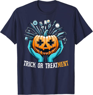 Trick Or Treatment Nurse Halloween Paramedic Medical Funny T-Shirt - T-Shirt | Navy