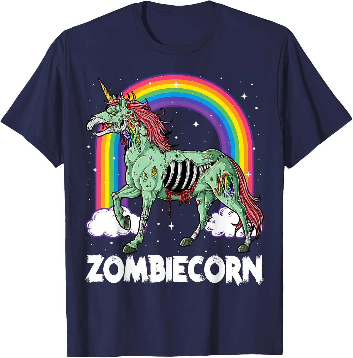 Zombiecorn Zombie Unicorn Halloween Women Girls Rainbow T-Shirt - T-Shirt | Navy