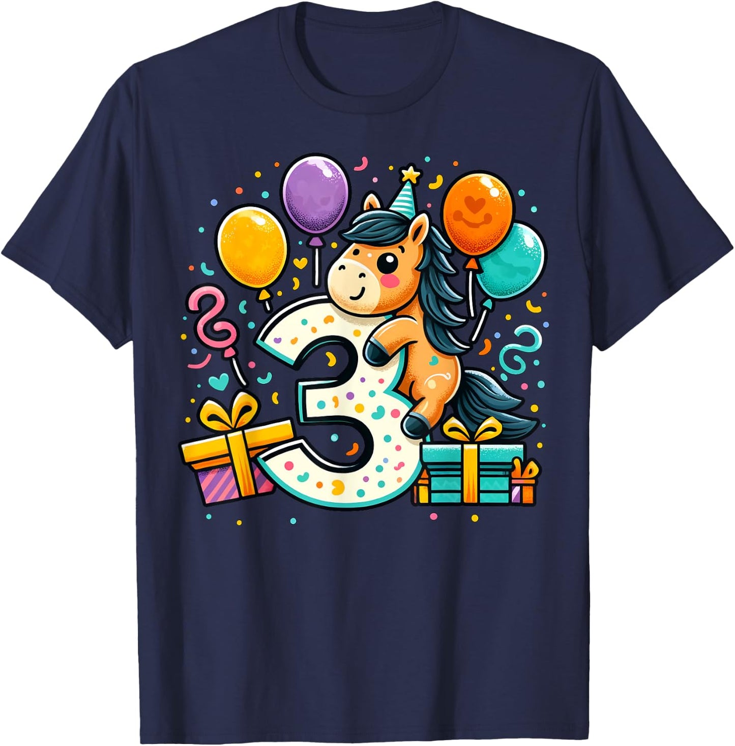 Horse 3rd birthday boy girl 3 years old third three Horse T-Shirt - T-Shirt | Navy