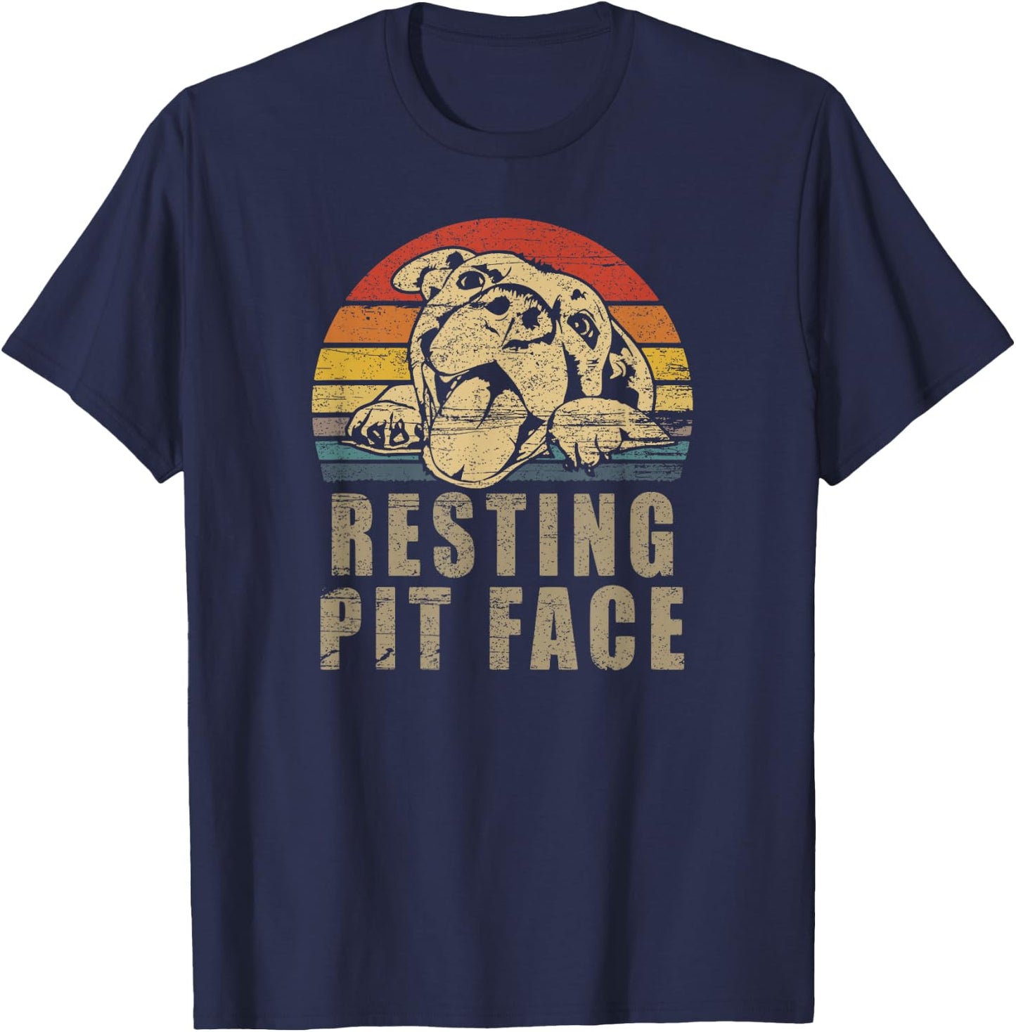 Pitbull Love - I Love My Pit Retro Vintage Resting Pit Face T-Shirt - T-Shirt | Navy