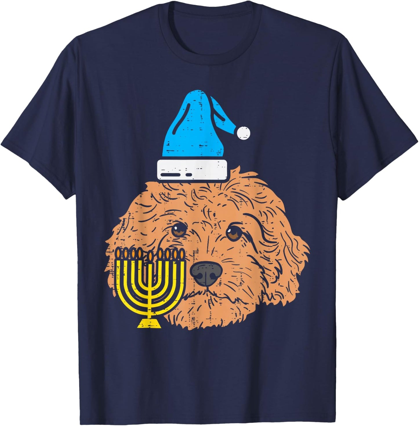 Goldendoodle Menorah Jewish Animal Pet Dog Hanukkah Gift T-Shirt - T-Shirt | Navy