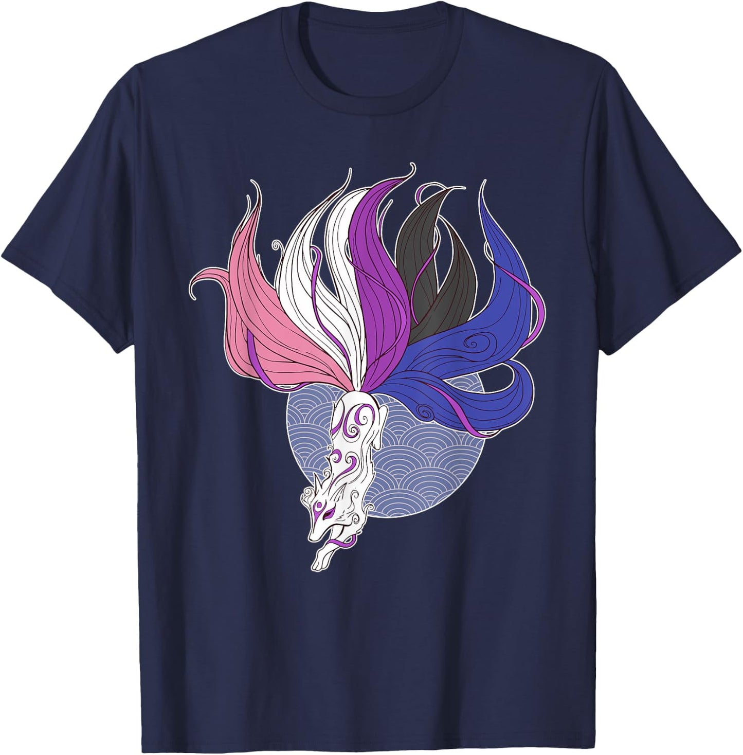 Genderfluid Pride Flag Kitsune Nonbinary Gay Trans Japan Fox T-Shirt - T-Shirt | Navy
