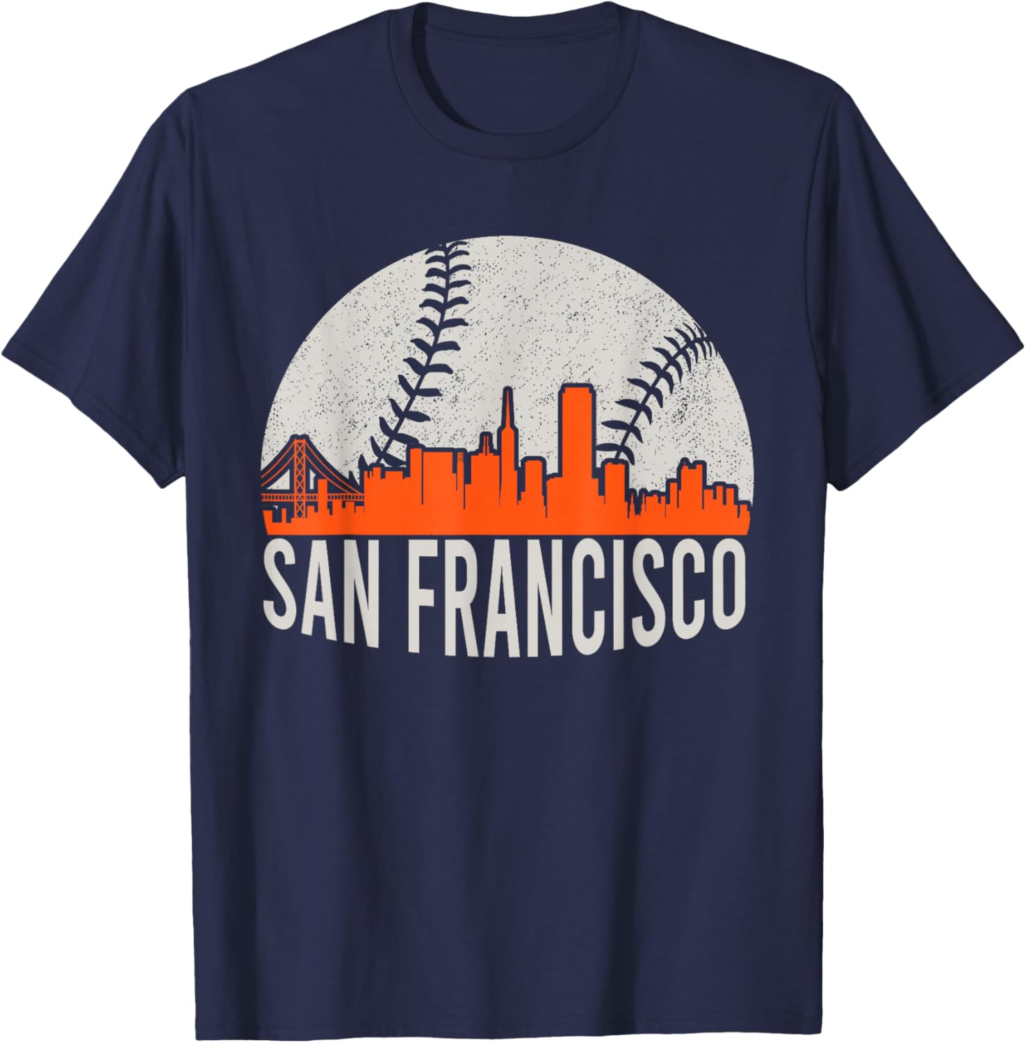 Vintage San Francisco Skyline Baseball Present Men Women T-Shirt - T-Shirt | Navy
