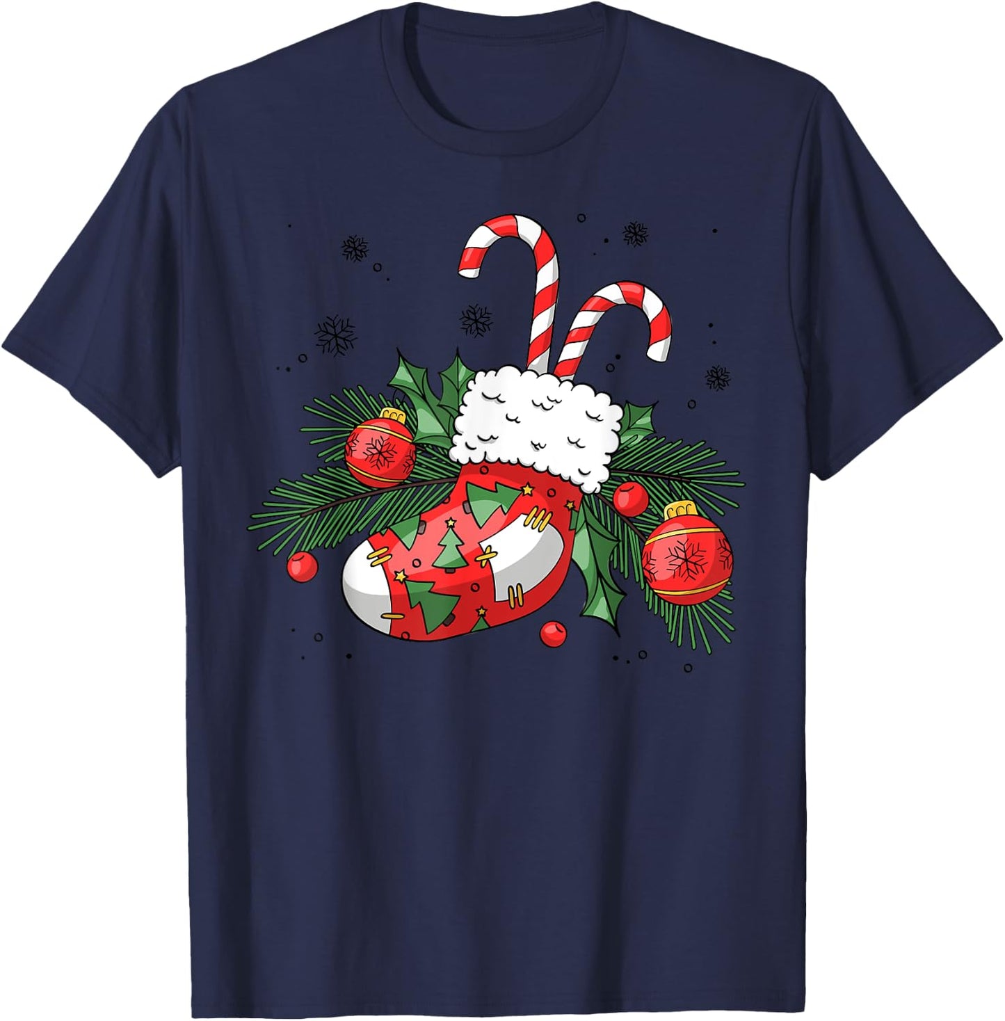 Funny Retro Merry Christmas Stocking Candy Cane Xmas Holiday T-Shirt - T-Shirt | Navy
