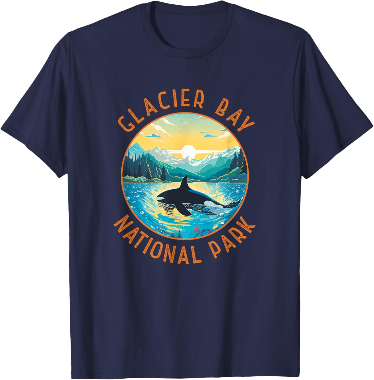 Glacier Bay National Park Whale Distressed Circle T-Shirt - T-Shirt | Navy