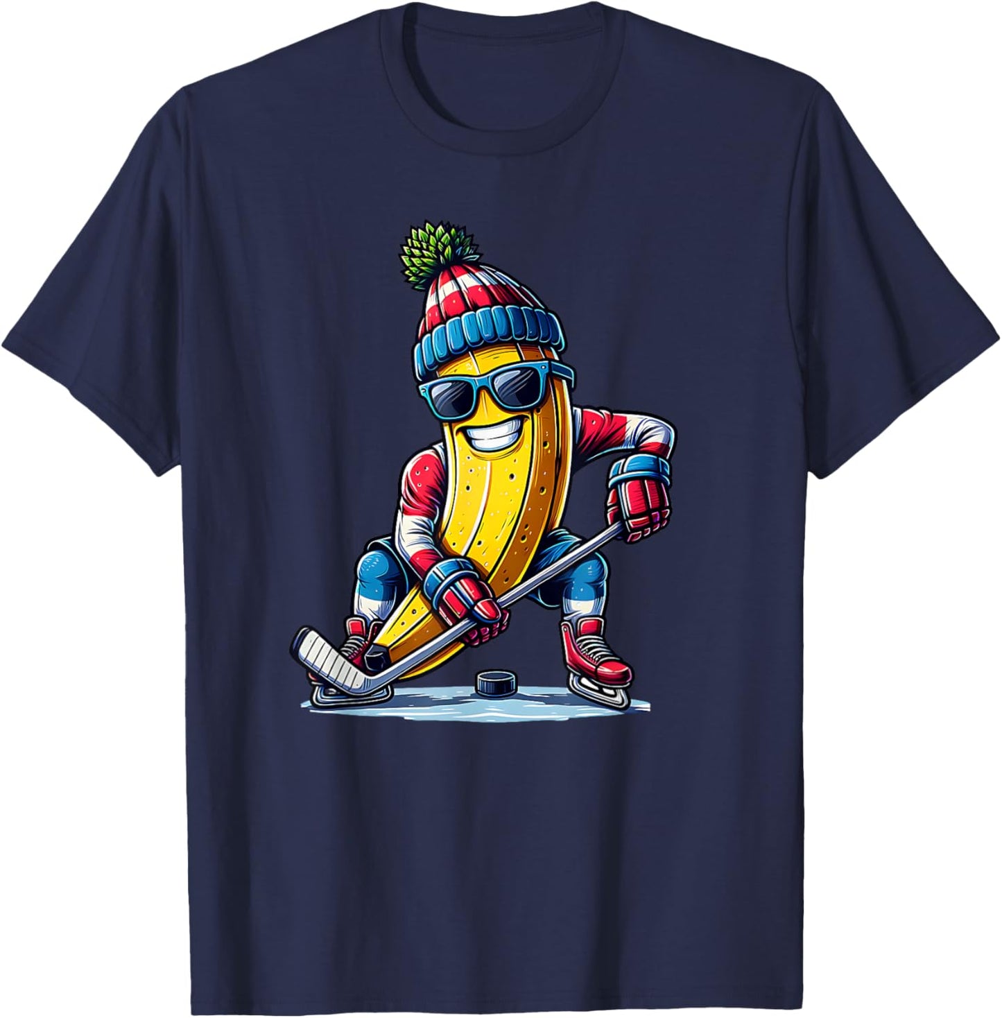 Hockey Banana Winter Hat Glove Funny , Black, S T-Shirt - T-Shirt | Navy