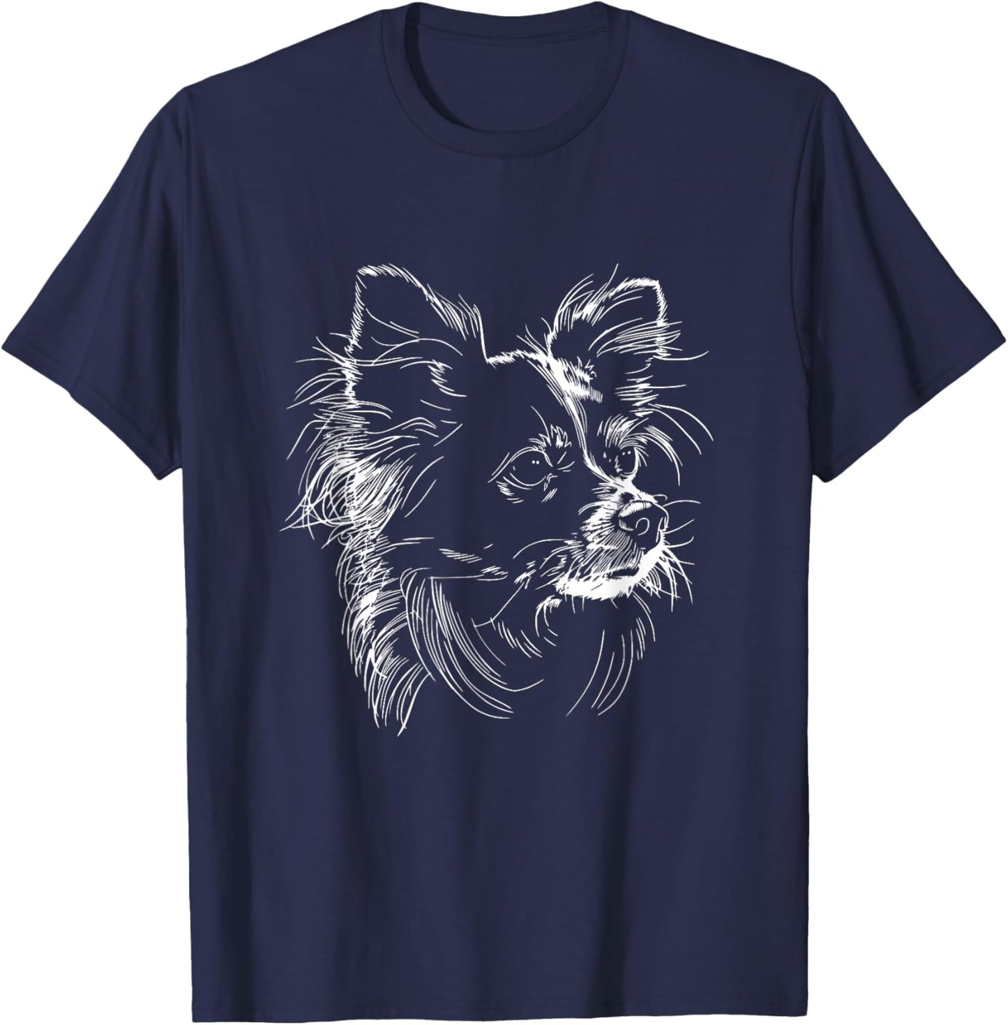 Papillon Dog Face Graphic Design , Small, Black T-Shirt - T-Shirt | Navy