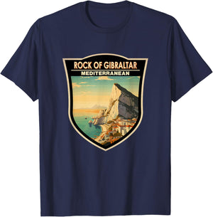 Rock of Gibraltar Travel Art Badge Vintage T-Shirt - T-Shirt | Navy