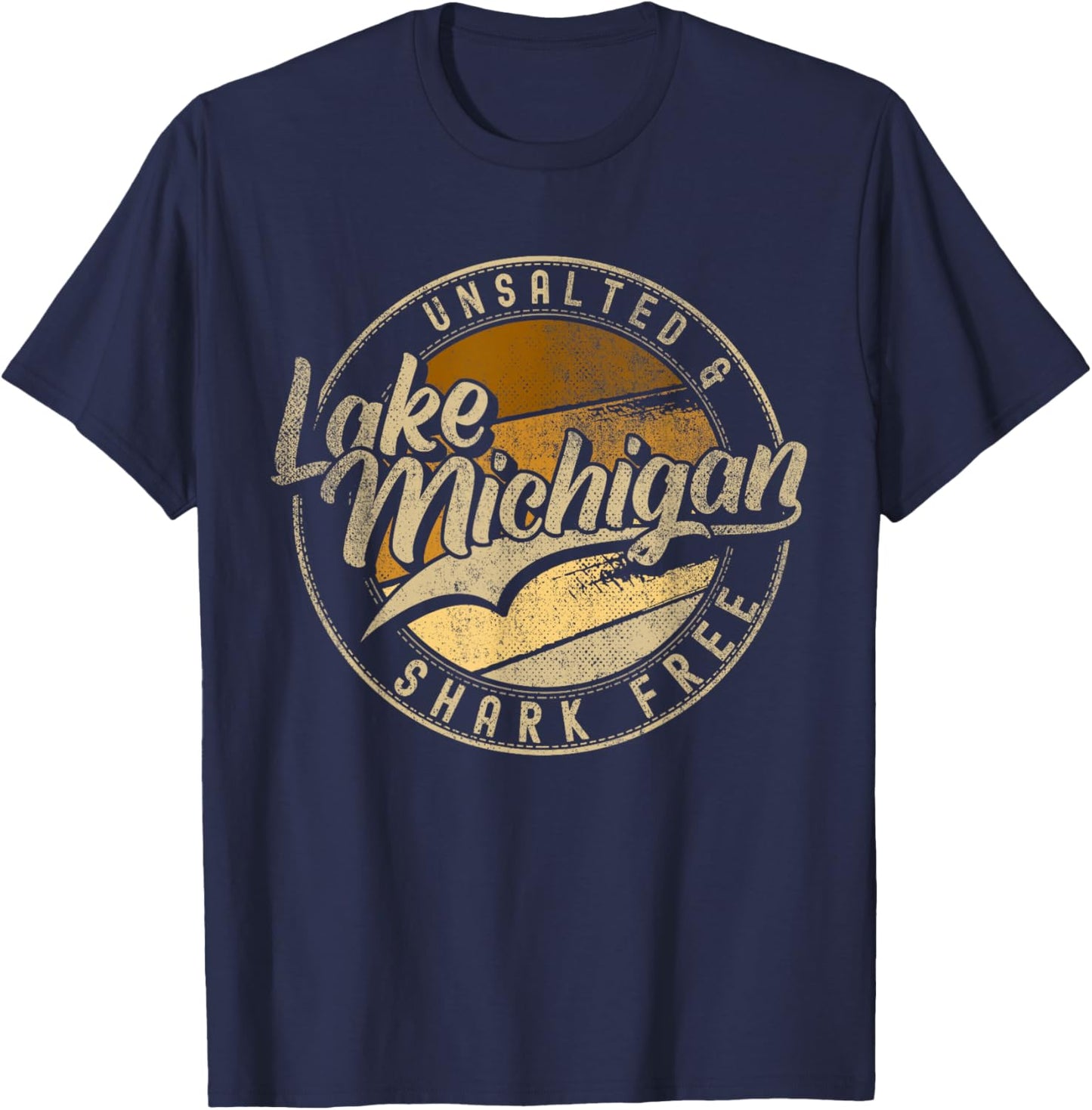 Lake Michigan Unsalted Shark Free | Great Lakes T-Shirt - T-Shirt | Navy