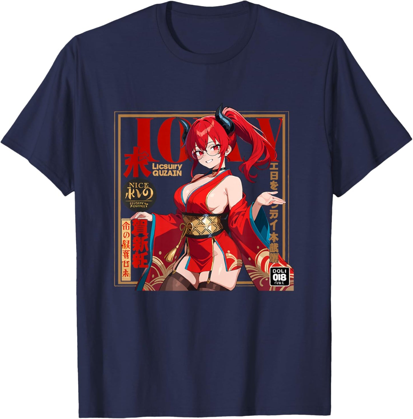 Waifu Sexy Anime Girl Couverture Page de Couverture Style Japonais T-Shirt - T-Shirt | Navy