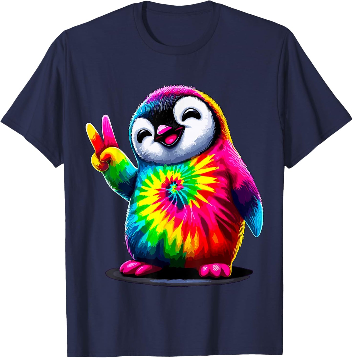 Tie-Dye Penguin Hippie Peace Sign T-Shirt - T-Shirt | Navy