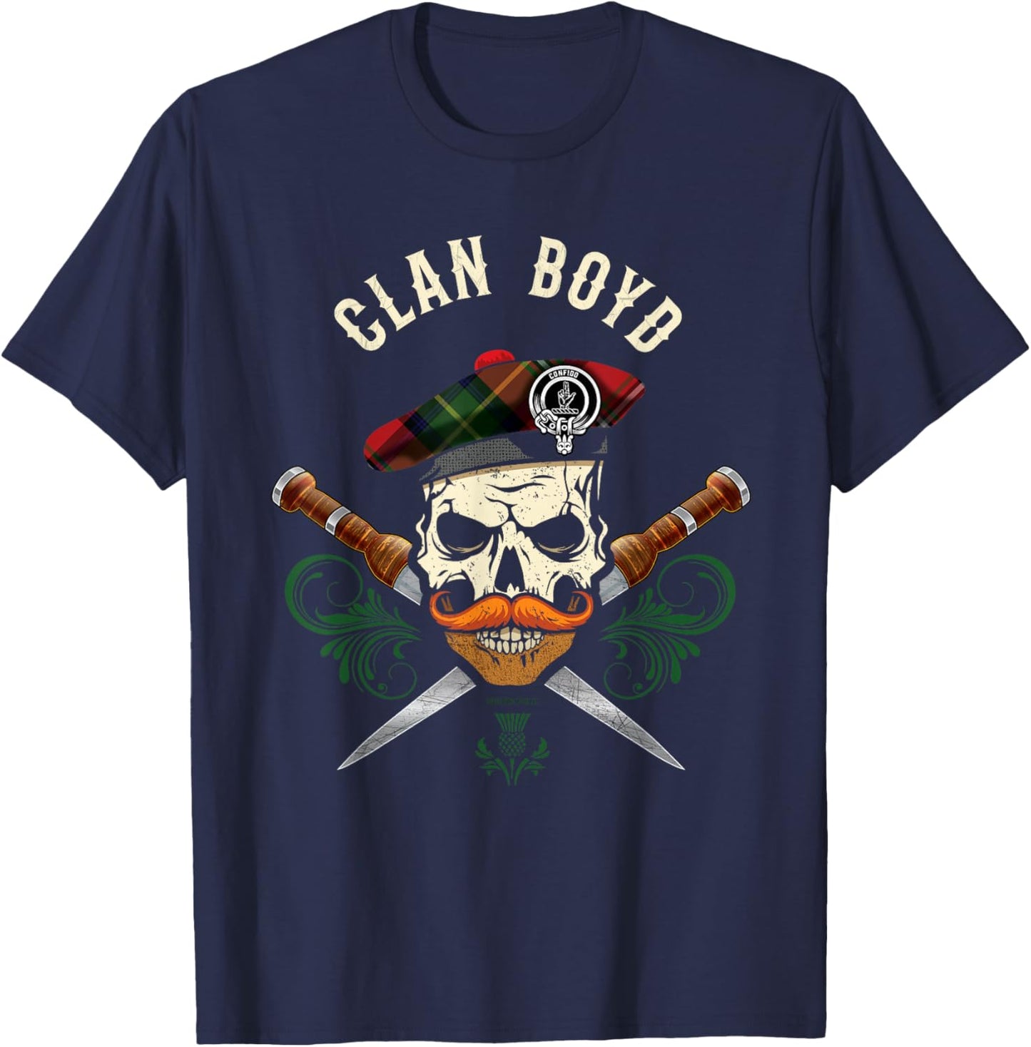 Scottish Clan Boyd Surname Skull Dirks Tartan Badge T-Shirt - T-Shirt | Navy
