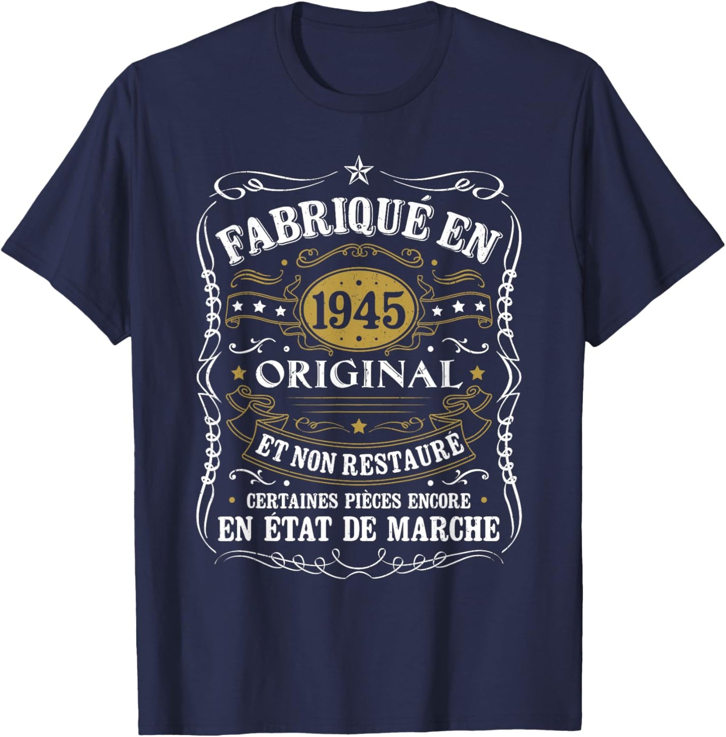 80th Birthday Man Humor Gift Vintage 1945 , Black, S T-Shirt - T-Shirt | Navy