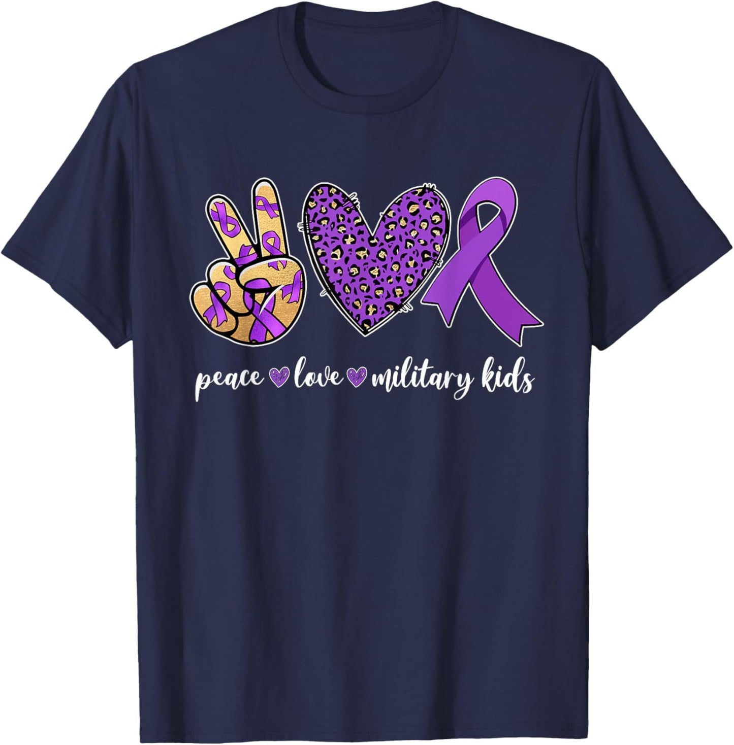 Peace Love Purple Up for Military Kids Military Child Month T-Shirt - T-Shirt | Navy