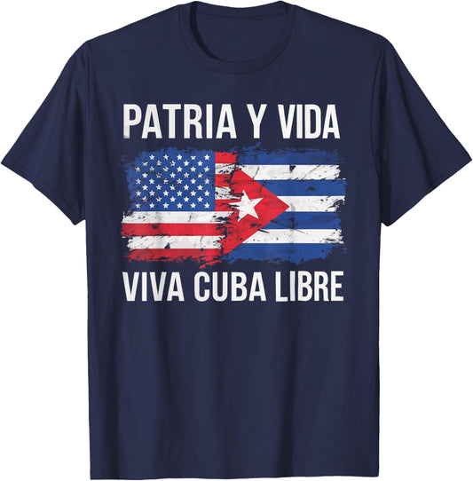 Half Cuban Half American Country USA Flag Cuba America T-Shirt - T-Shirt | Navy
