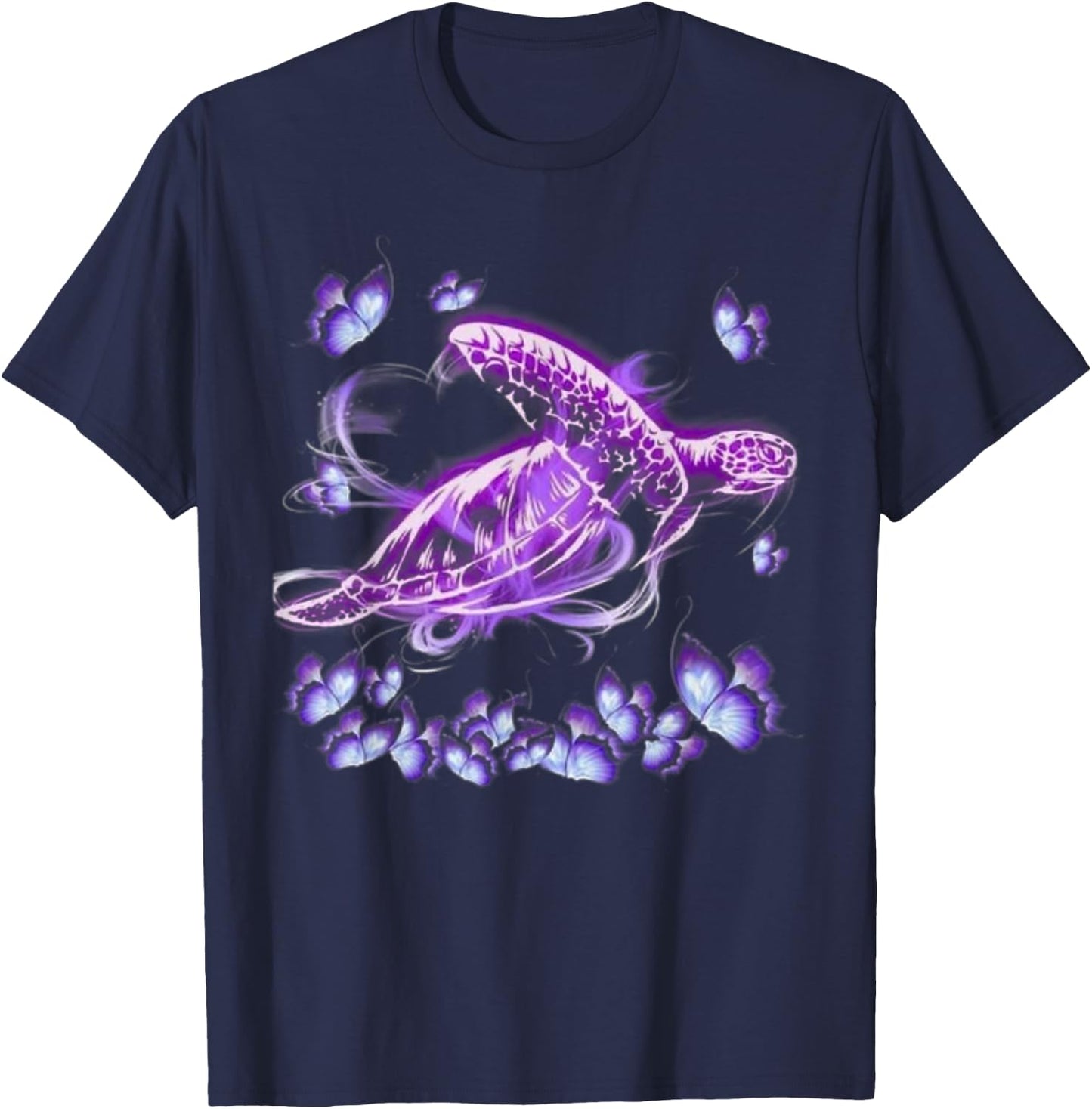Purple - Sea Turtle Butterfly T-Shirt - T-Shirt | Navy