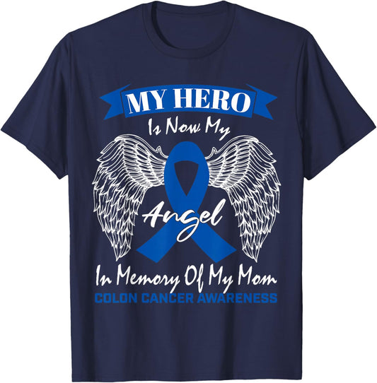 Wear Blue Ribbon In Memory Of My Mom Colon Cancer Awareness T-Shirt - T-Shirt | Navy