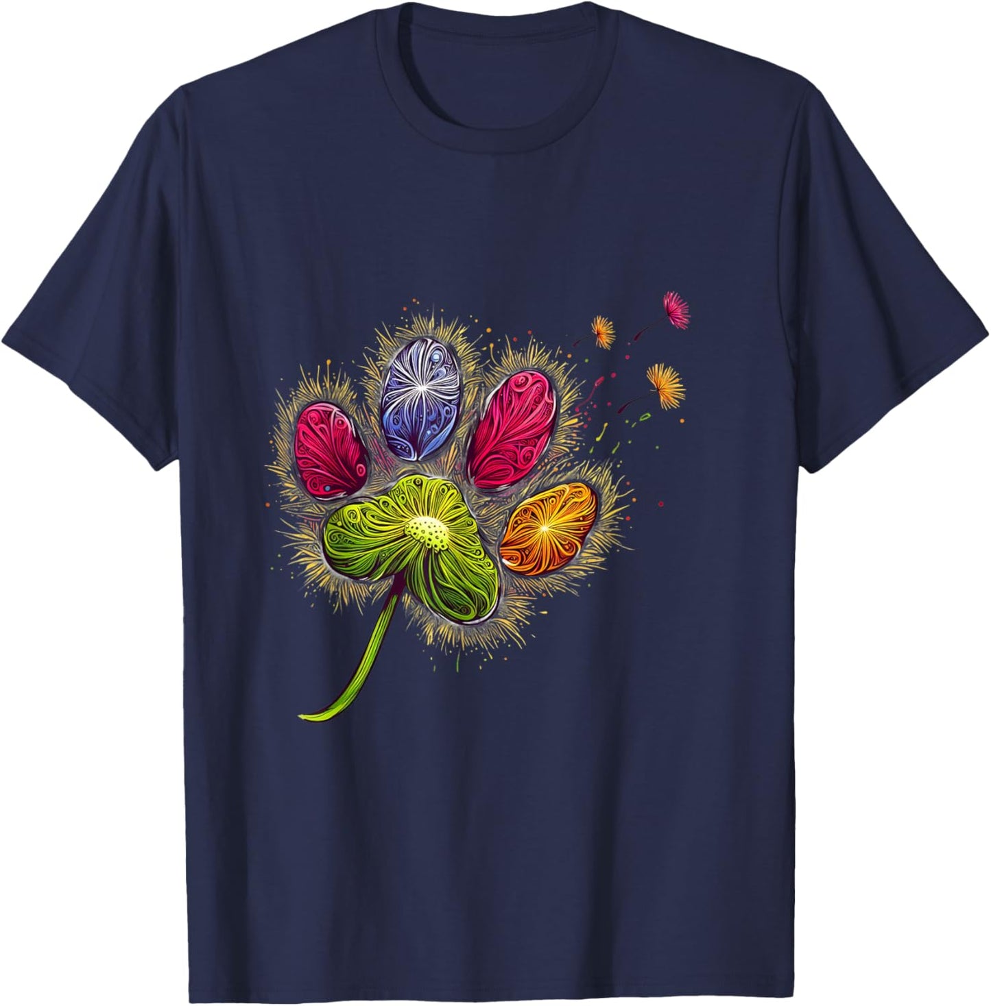 Colorful Big Paw Print Dandelion Paw Print Graphic T-Shirt - T-Shirt | Navy