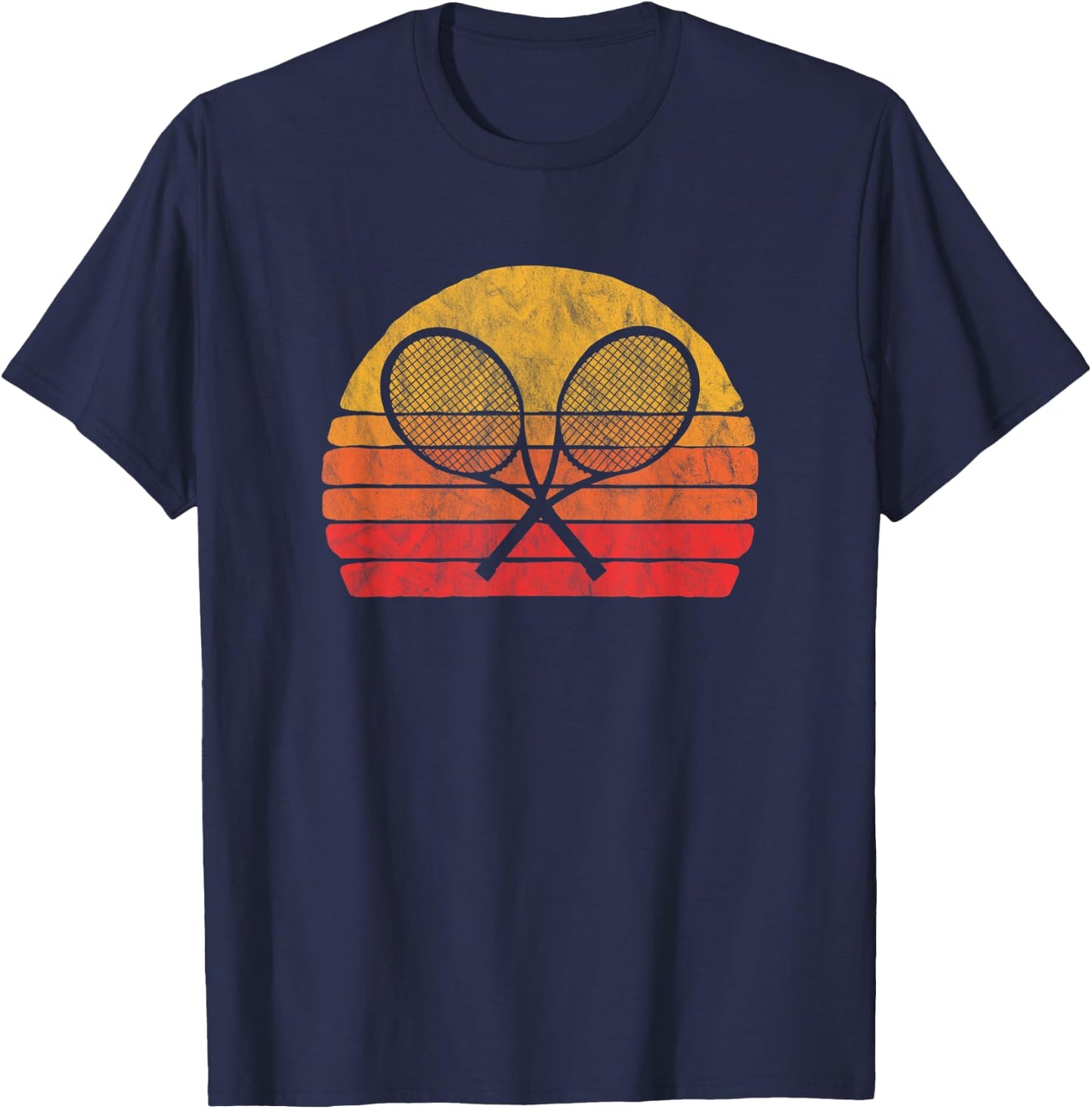 Crossed Tennis Racquet Retro 80s Sun Vintage T-Shirt - T-Shirt | Navy