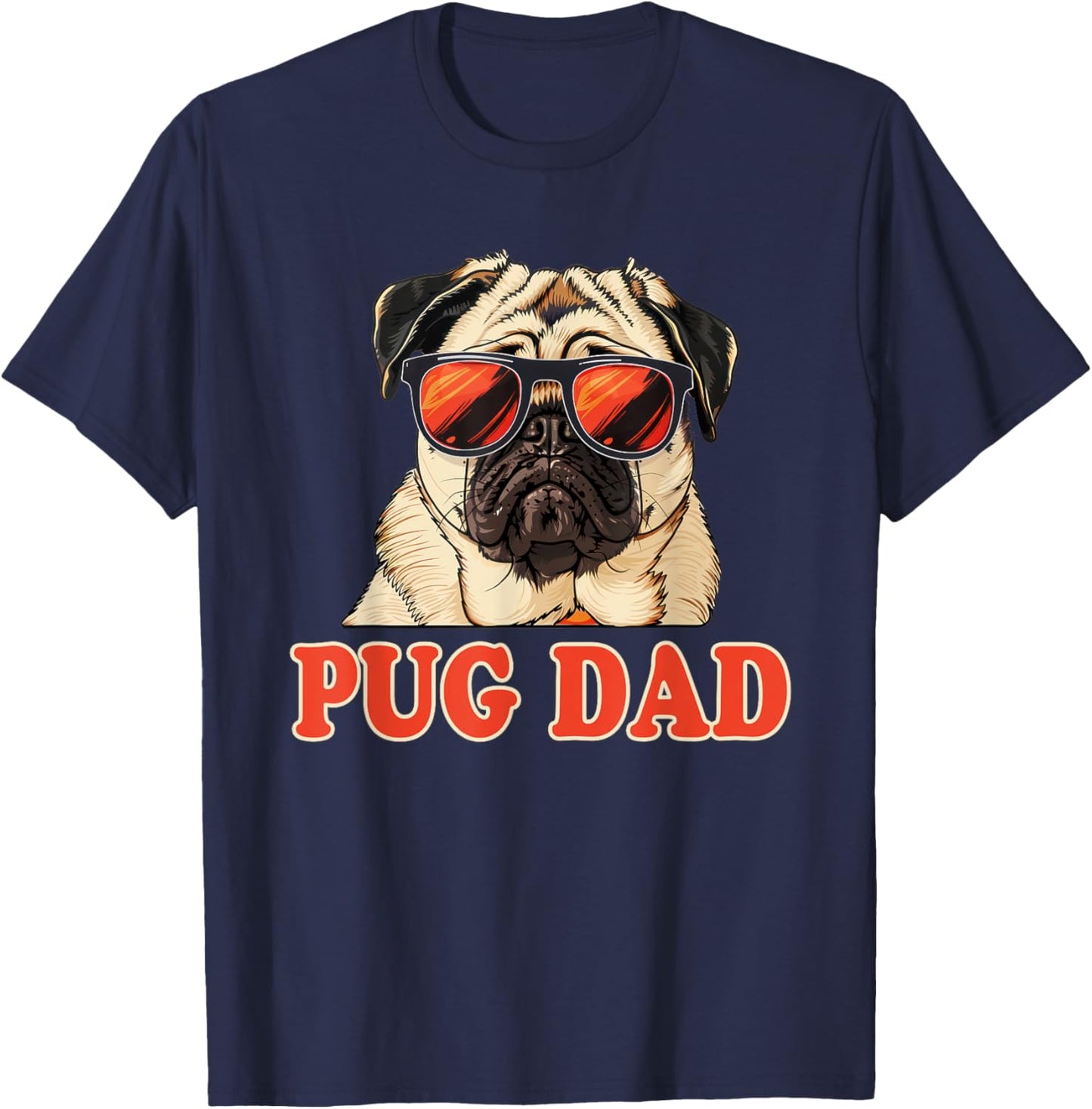 pug. Pug Dad -Adults Black Cartoon T-Shirt - T-Shirt | Navy