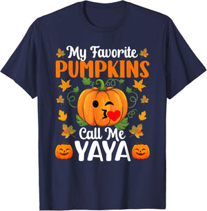 My Favorite Pumpkins Call Me Yaya Shirt Funny Halloween T-Shirt - T-Shirt | Navy
