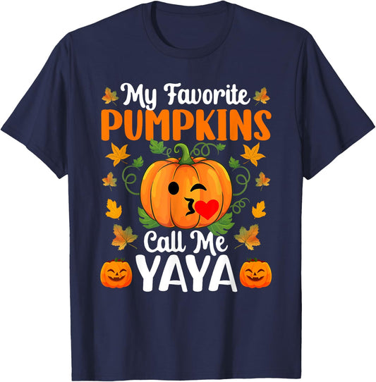 My Favorite Pumpkins Call Me Yaya Shirt Funny Halloween T-Shirt - T-Shirt | Navy