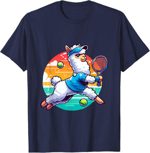 Llama Playing Tennis in Front of a Sunset T-Shirt - T-Shirt | Navy