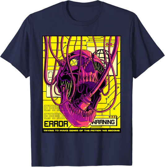 Cyberpunk Aesthetic Cyborg Robot Skull Sci-fi Skull Lover T-Shirt - T-Shirt | Navy