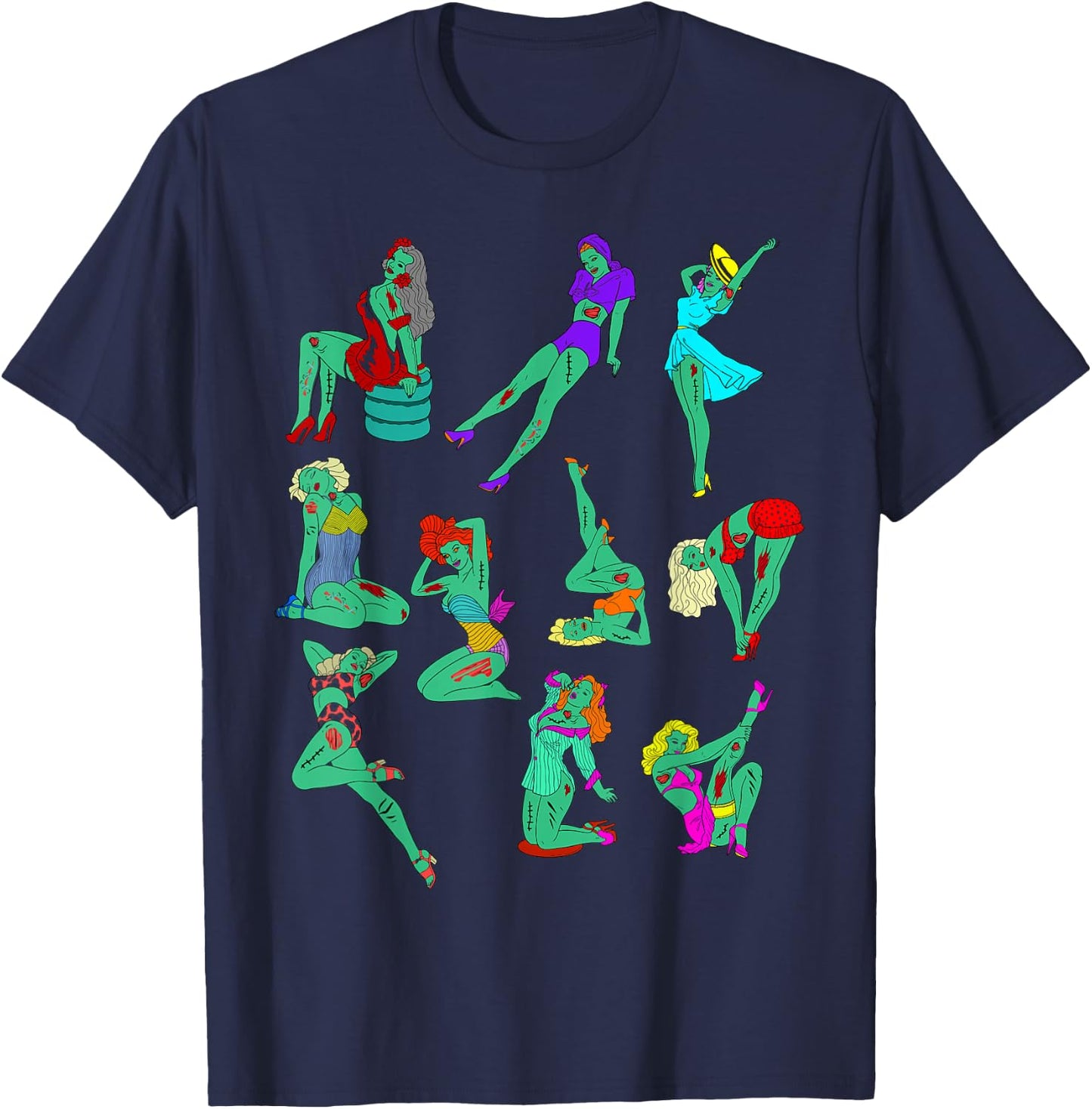 Funny Vintage Pin-up Sexy Zombie Girls Halloween Costume T-Shirt - T-Shirt | Navy