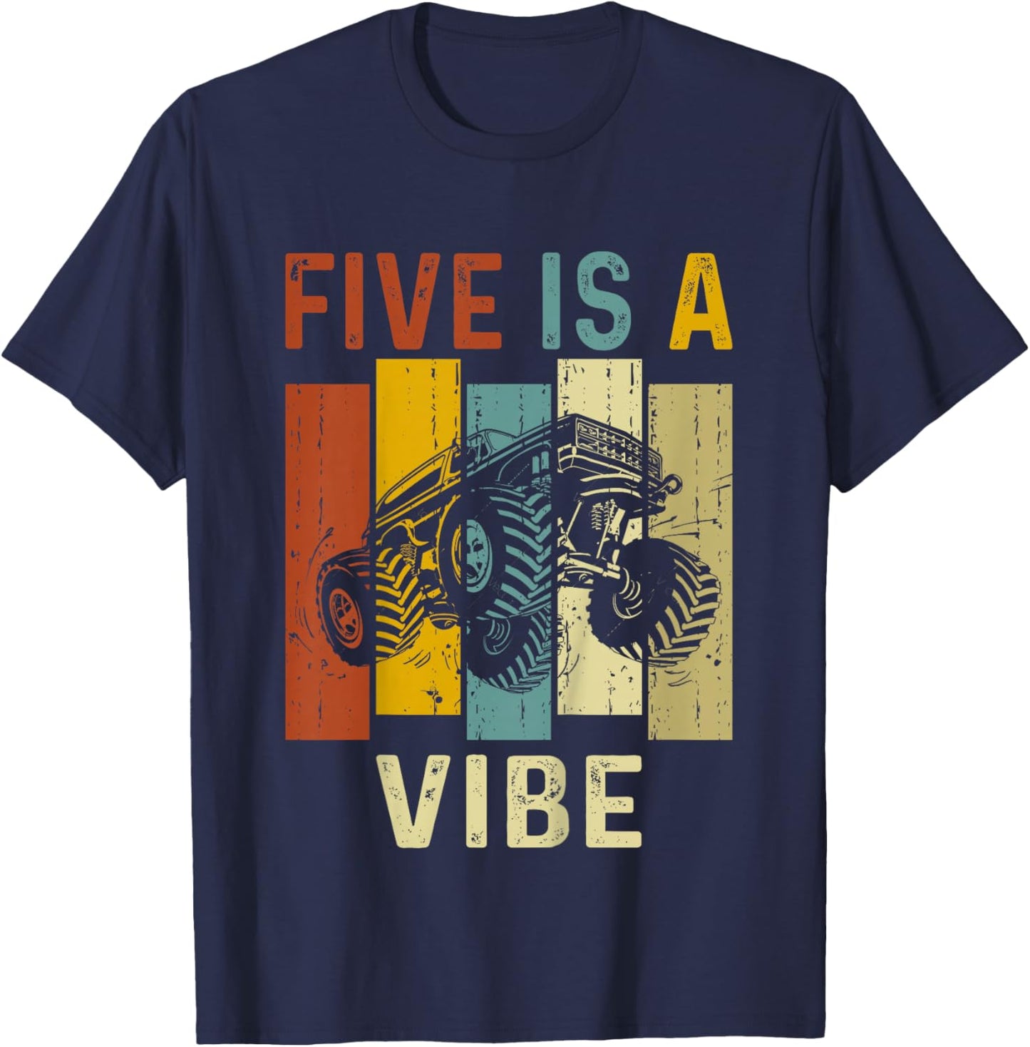 Five Is A Vibe Cute 5th Birthday design Monster 5Years Truck T-Shirt - T-Shirt | Navy