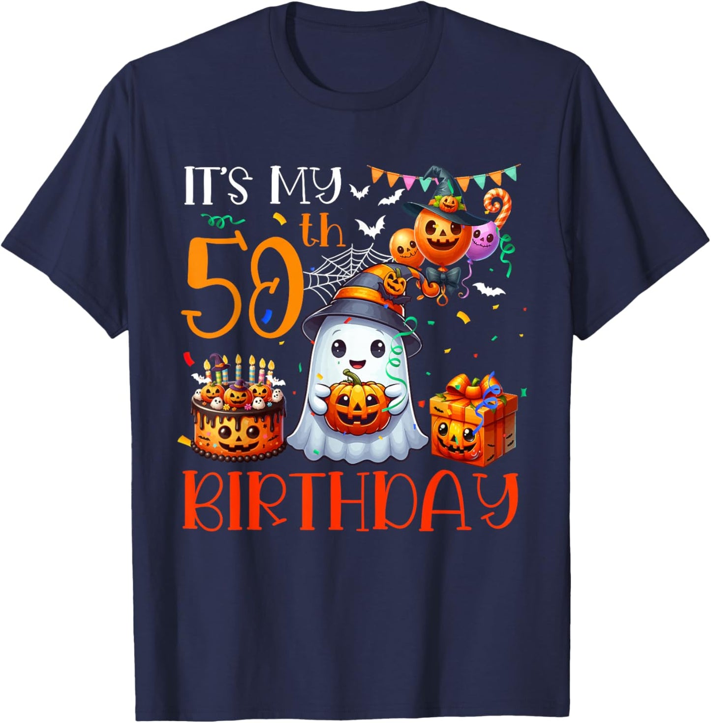 It's My 50th Birthday Halloween Ghost Boo Funny Party Lover T-Shirt - T-Shirt | Navy