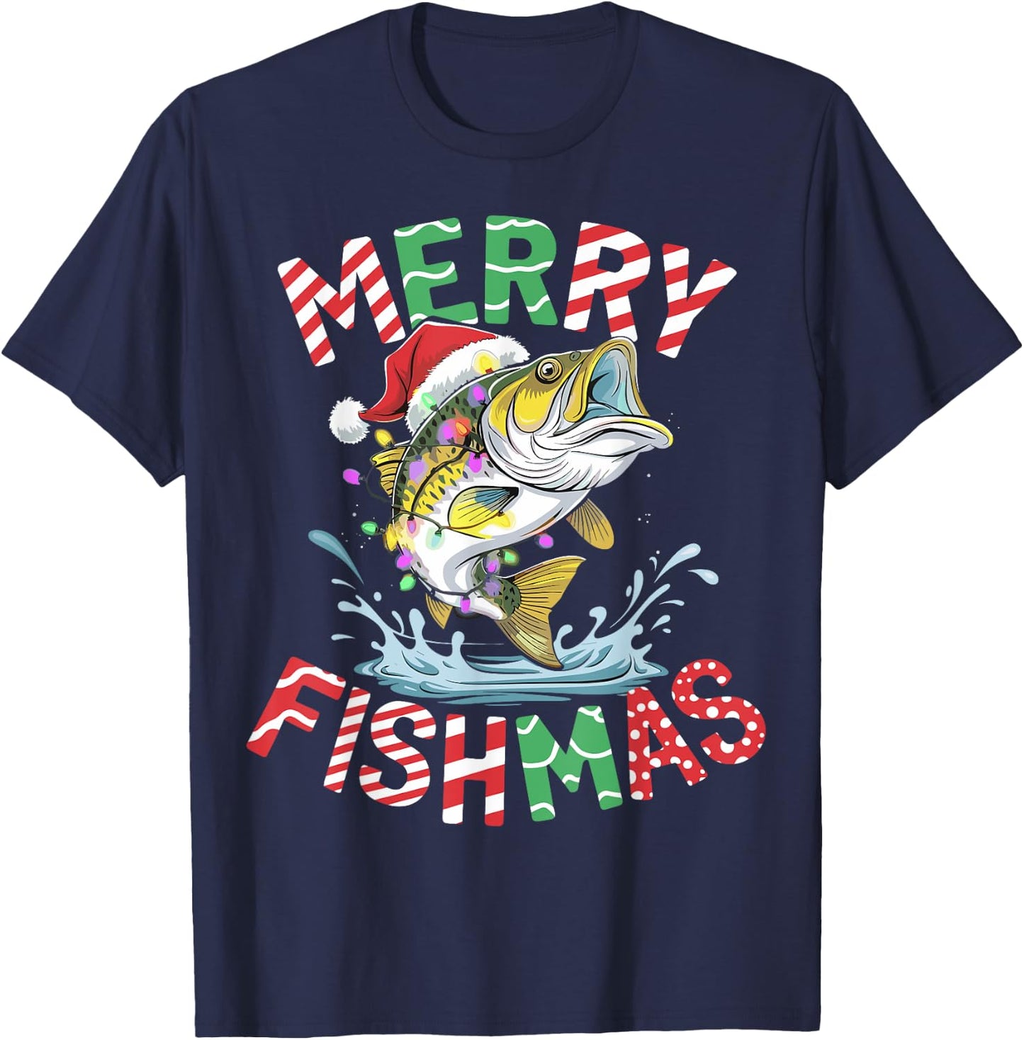 Merry Fishmas Santa Fishing Funny Fisherman Christmas T-Shirt - T-Shirt | Navy