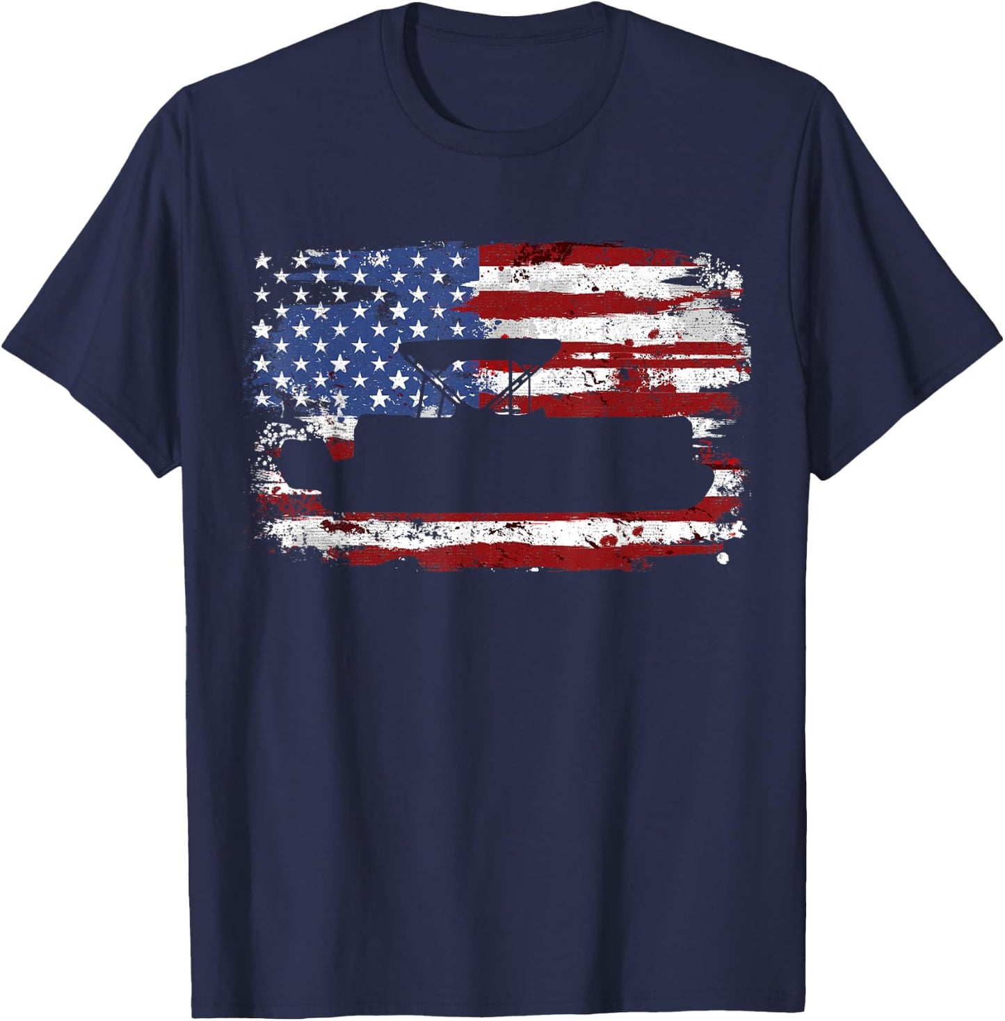 American Flag Pontoon Vintage Style T-Shirt - T-Shirt | Navy