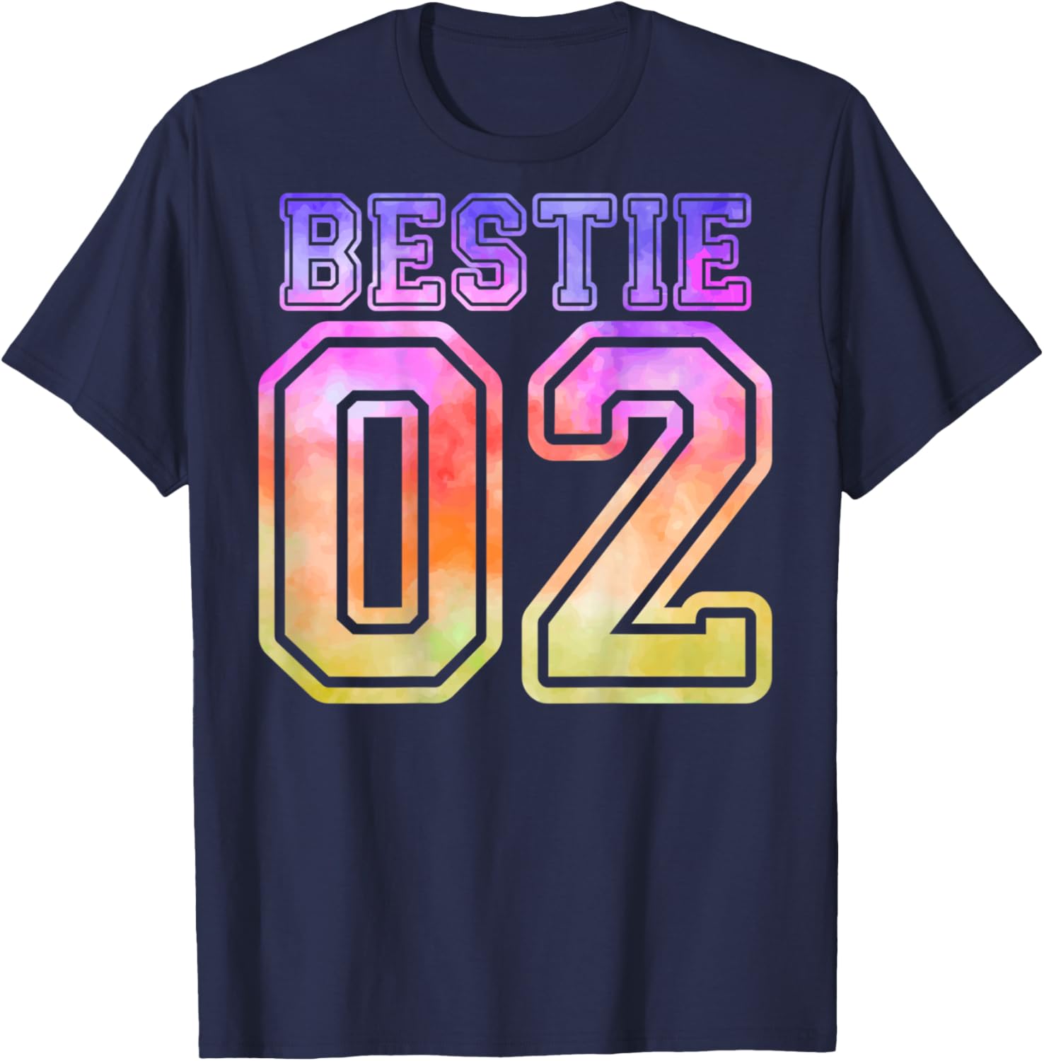 BFF 02 Best Friends Bestie Matching Tie Dye (On Back) T-Shirt - T-Shirt | Navy