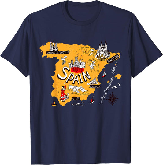 I Love Spain Culture Shirt, Vintage Spain Graphic Design T-Shirt - T-Shirt | Navy